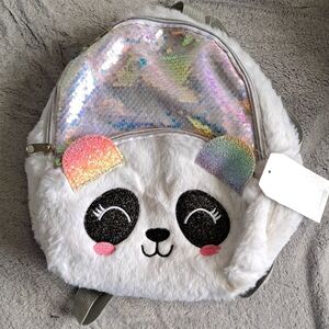 Silver and White Fluffy Circular Bag with Holographic Accents